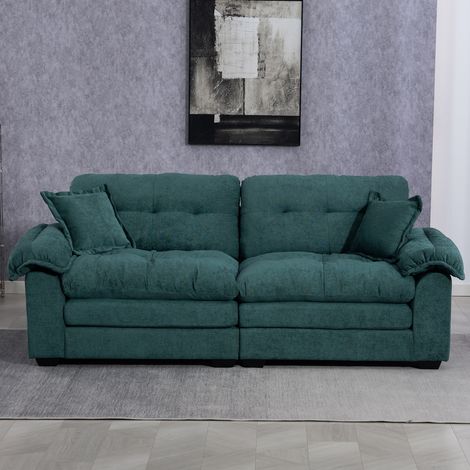 Divano 214x89x93 cm verde in chenille imbottita con seduta profonda e cuscini a doppio strato (1/5)