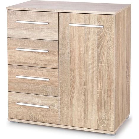 Cómoda Cirveso 101, Roble Sonoma, Con cajones y puertas, Número de cajones: 4, 82x77x40cm