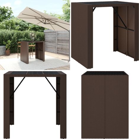 Tavolo Bar con Piano in Vetro Marrone 105x80x110 cm Polyrattan - Tavolo da giardino - Tavolo da patio