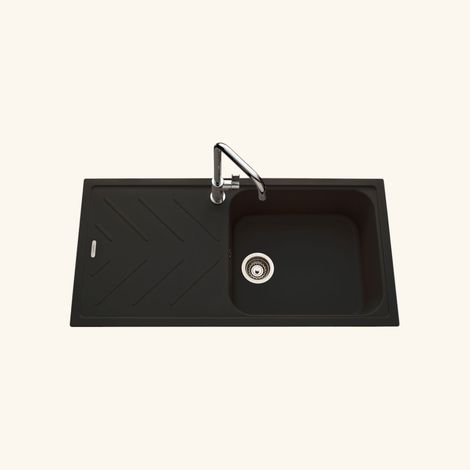 Évier granit noir 100x50 cm – Évier encastrable réversible avec bonde et siphon – Pour meuble sous évier 60 cm minimum – Luisina (1/3)
