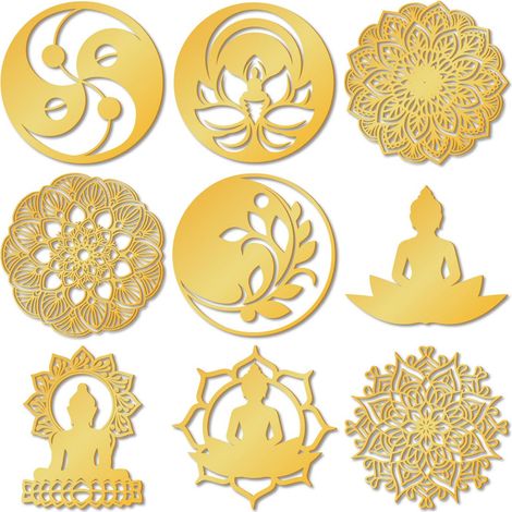 9 pcs Autocollants en Métal Doré Motif de Bouddha Datura Autocollants de Fleurs avec Pince à Épiler Autocollant Orgonite Imperméable Autocollants de Décoration Autocollants pour Scrapbooking (1/5)