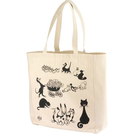Sac Shopping Cabas avec Motifs Chats Écru pour les Courses et le Quotidien 40 x 36 x 16 cm - PANGIVO (1/3)