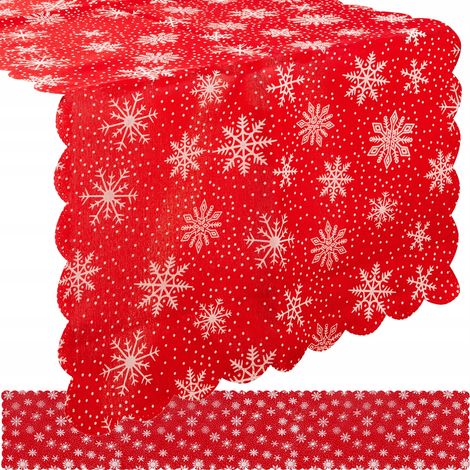 Camino de mesa navideño con estampado de copos de nieve rojos, 220x35cm, Nochebuena. (1/5)