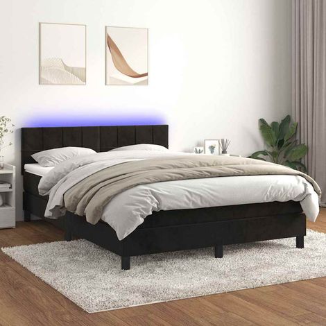 Cama box spring colchón y LED terciopelo negro 140x200 cm (1/5)