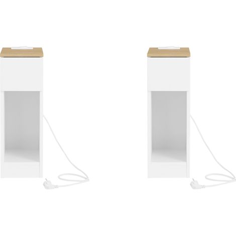 SoBuy Set von 2 schmale Nachttische mit Ladestation, schmale Beistelltische mit Standardsteckdose, USB-Anschluss und Type-C-Anschluss für Schlafzimmer und Wohnzimmer, Weiß 20 x 35 x 60 cm FBT111-E-WNx