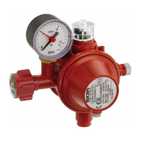 GOK Niederdruckregler Typ EN61-DS mit Manometer Abgang gerade mit SBS 50 mbar 0515002