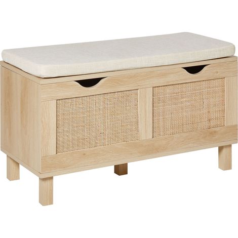 Beliani – Banc de rangement en bois d'ingénierie – Façades tressées en rotin – Dimensions 80x35 cm – Style boho chic pour entrée