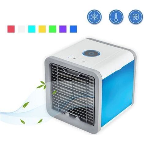 Tragbarer Luftkühler, Mini-Klimaanlage, Luftbefeuchter, Luftreiniger mit 7 LED-Leuchten, 750 ml, weiß und blau (1/5)