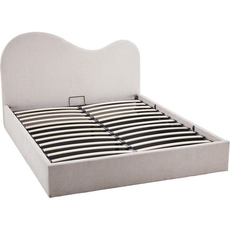Bestmobilier – Lit coffre 160x200 cm – Velours texturé beige – Tête de lit organique – Sommier à lattes inclus – Rangement spacieux (1/5)