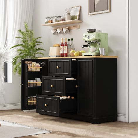 Credenza moderna ed elegante con 3 cassetti e ante tipo frigorifero, mobile buffet per sala da pranzo, soggiorno e corridoio (nero)