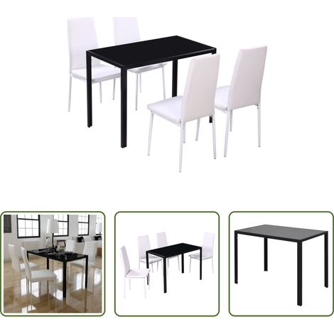 Esszimmer -  Essgruppe Tisch Stühle 5-tlg. Kunstleder Schwarz und Weiß (1/5)