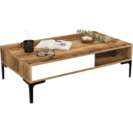 Dmora - Tavolino da salotto Diadem, Tavolo basso da caffè, Portariviste per divano, Ripiano da soggiorno, 105x60h33 cm, Noce e Bianco, con imballo rinforzato, con imballo rinforzato