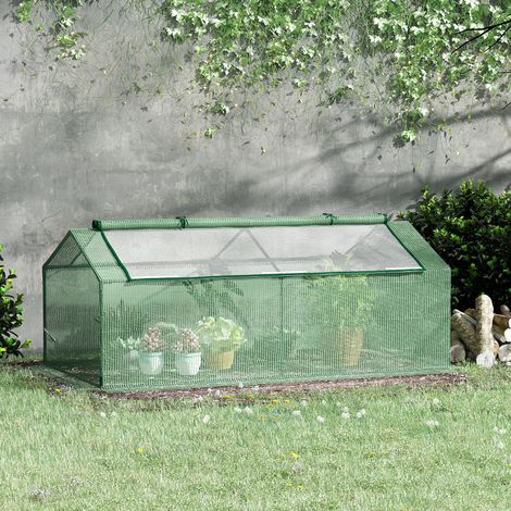 Mini serre de jardin compacte avec 2 fenêtres à fermeture éclair, housse plastique anti-UV, armature métal, idéale balcon et terrasse pour semis protégés – CHICFURN (1/5)