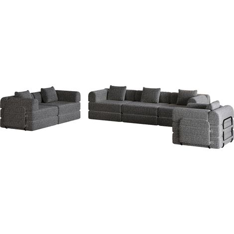 Canapé-lit chenille 2-en-1 avec compartiment de rangement dans l’accoudoir,trois cadres métalliques et plusieurs options de configuration (1/5)