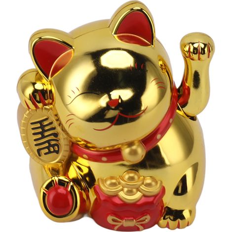Chat porte-bonheur décoratif électrique à bras oscillant de 14 cm (5,5 pouces), mignon, en plastique, pour comptoir de caisse MLY11020-4, couleur or (1/5)