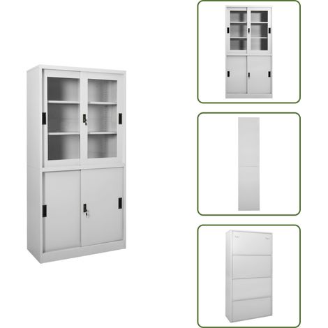 Armoire à bureau porte coulissante Gris clair 90x40x180cm Acier - Armoire De Bureau - Meuble De Rangement - Classement Documents - Armoire Métallique - Armoire Avec Serrure