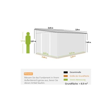 Abri de jardin gris en acier 8,9 m avec toit monopente, porte coulissante et grilles d'aération pour jardin, terrasse et cour (1/5)