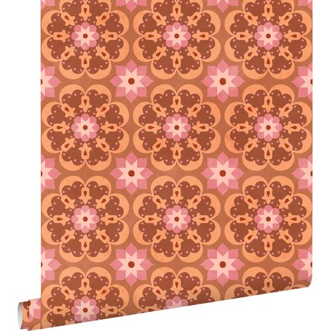 papier peint carreaux de ciment marron, rose et violet - ESTAhome