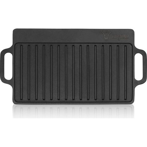 Plaque de cuisson en fonte avec poignées - 40 x 20,5 cm - Poêle à griller utilisable des deux côtés - Rectangulaire et massive - Pour charbon de bois et gaz - Accessoires de (1/5)