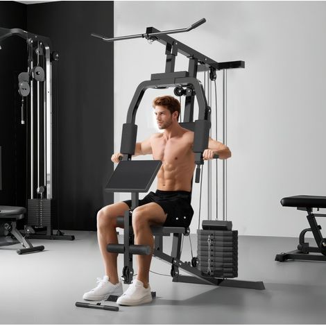 Estación de musculación multifunción para casa, 45 kg de pesas, acero, negra DESVIAE (1/5)