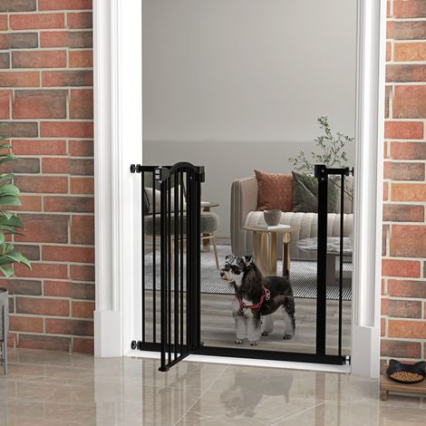Cancelletto di sicurezza per cani da 74-94 cm con estensione, fissaggio a pressione, doppia chiusura per porte e scale, nero