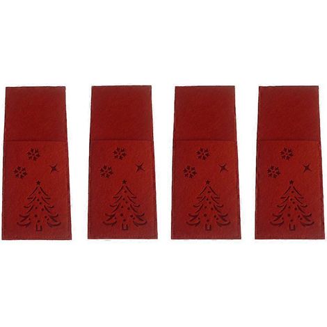 Lot de 4 porte-couverts rouges de Noël, ajourés, en forme de flocon de neige et de sapin, comprenant couteaux, fourchettes et pochettes à couverts. Forme carrée délicate.-208cm-Red (1/2)