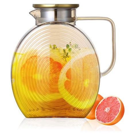 2,5 Liter Wasser karaffe Glas aus Borosilikatglas mit Deckel, Glaskaraffe mit fruchteinsatz, Wasserkrug für Kaltes/Heißes Wasser, Eistee, 74 Unzen Wasserkaraffe Getränkekanne für hausgemachten Eistee (1/5)