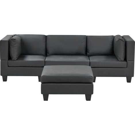 Modular Sofa 3 Seater UNSTAD Faux Leather Black