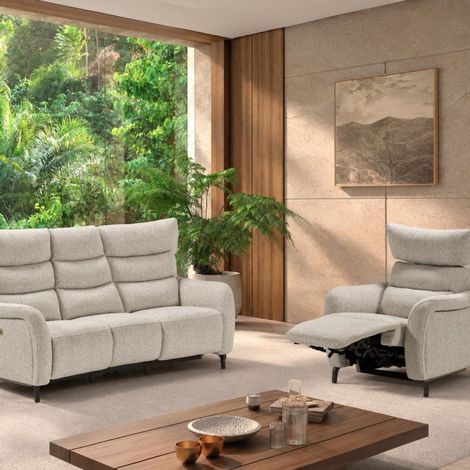 Ensemble Canapés 3P relax élec + fauteuil élec tissu beige - VARENNE (1/5)