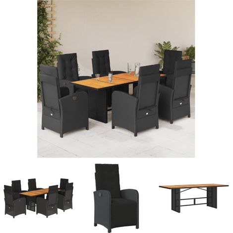 The Living Store 7-tlg. Garten-Essgruppe mit Kissen Schwarz Poly Rattan - Gartenmöbel-Sets (1/5)