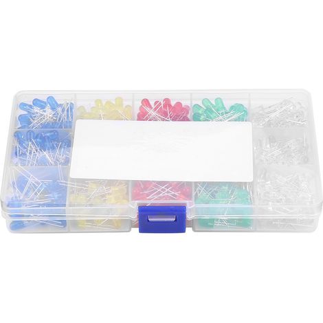 500 pièces de diodes LED 5mm multicolores - Kit assortiment rouge, jaune, bleu, vert, blanc (1/5)