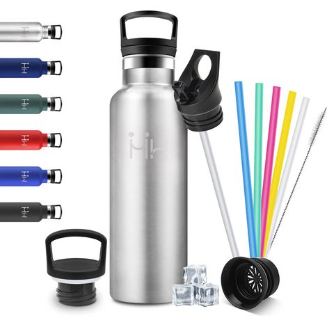 Gourde Inox 500ml, Bouteille Isotherme Acier Inoxydable, Étanche et Réutilisable, Bouteille Isotherme Double Paroi, Gourde avec Paille, sans BPA, pour Adulte, l'école, Cyclisme, Randonnée, Jogging (1/5)