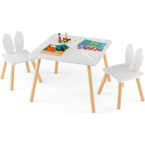 Table et 2 Chaises Enfants 3-6 Ans en Forme Lapin, Chaises Ergonomique pour pour Jouer Dessiner Manger Blanc CW2494 Maison Chic (1/3)
