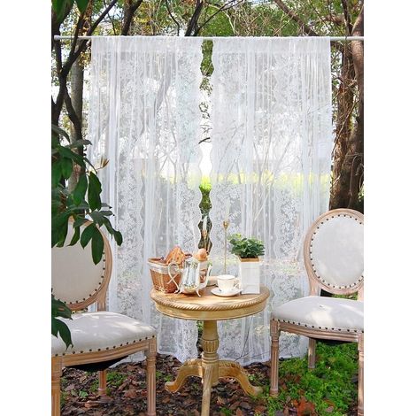 Rideau en dentelle - Blanc transparent - Motif floral - Style maison de campagne - Long - Pour porte de balcon - Rideau de fenêtre pour salon - H x l : 180 x 70 cm - 1 pièce (1/5)