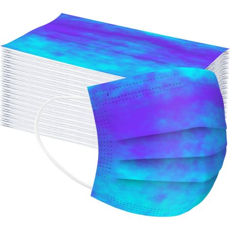 Packung mit 50 Einweg-3D-Masken für Damen und Herren, hergestellt aus schmelzgeblasenem Vliesstoff, dreilagig, atmungsaktiv und staubdicht, 17,5 x 9,5 cm, blau. (1/5)