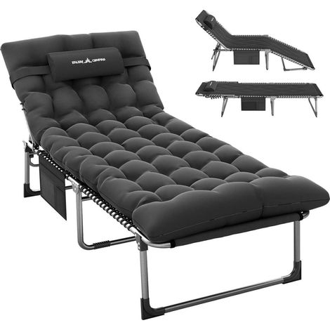 Klappbarer Camping Liegestuhl mit Verstellbarer Rückenlehne Schwarz (1/5)