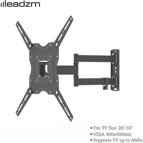 Support TV mural inclinable et pivotant en forme X - Vesa 400x400mm - 26"-55" - Noir (1/3)