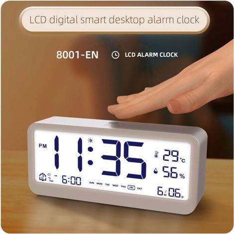 BelleRise - Réveil numérique LED 8001-EN – Affichage géant, double alarme, thermomètre hygromètre – Pour chambre et bureau (1/5)