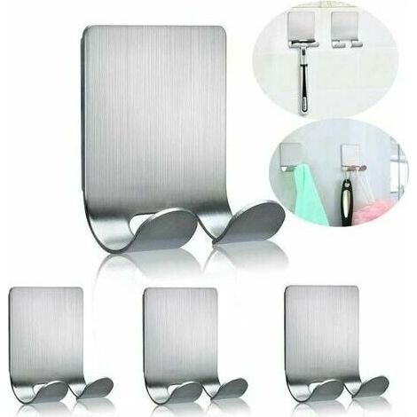 royaluxe - Crochet Adhésif Porte Rasoir Double Crochet Métallique Étanche Porte Rasoir Crochet Serviette Salle De Bains Acier Inoxydable pour Douche Peut Supporter Jusqu'à 1kg - 4pcs Argent (1/4)
