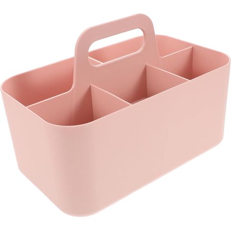 Rosa multifunktionale Aufbewahrungsbox mit 5 Fächern, Kunststoffbox mit Griff, Schreibtisch-Organizer für Studentenwohnheim oder Kosmetikartikel (1/5)