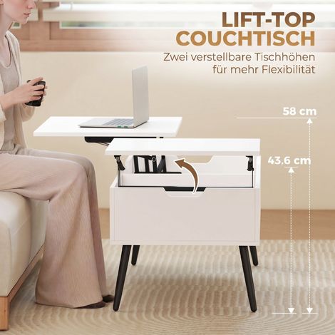 Table basse réglable en hauteur avec rangement caché pour salon, 50 x 100 cm, blanc (1/5)