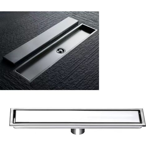 Caniveau de douche linéaire en acier inoxydable antirouille et résistant aux rayures, amovible et long, pour salle de bain et toilettes. (1/5)