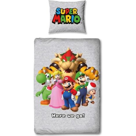 Completo letto - MARIO BROS - Super Mario e i suoi amici - Microfibra - 1 copripiumino 140 x 200 cm + 1 federe 63 x 63 cm (1/4)