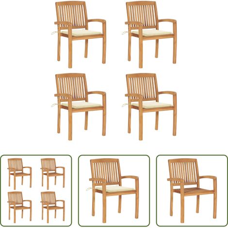 Teakholz -  Stapelbare Gartenstühle mit Kissen 4 Stk. Massivholz Teak (1/5)