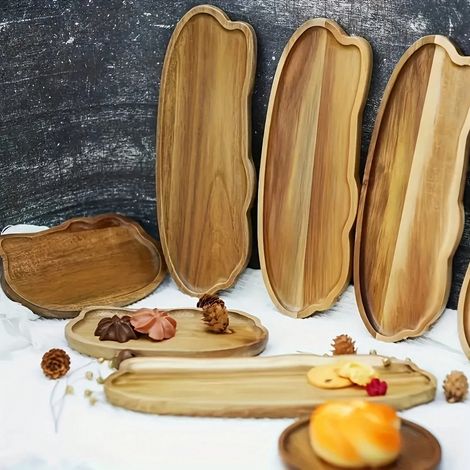 Set aus 3 ästhetischen und funktionalen Holztabletts für Obst und Desserts, ideal für Empfänge und Nachmittagstees.