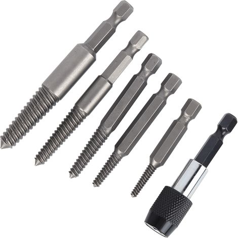 Ensemble de 6 extracteurs de vis sans tête pour le travail du bois, à tige hexagonale et dents fines. (1/5)