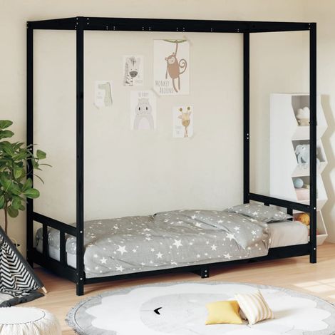 Kinderbett Schwarz 90x200 cm Massivholz Kiefer