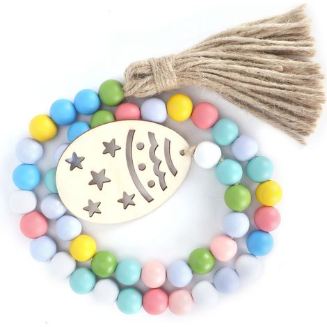 Guirlande de perles de bois de Pâques, pendentif en perles colorées, décoration pour la maison ou la chambre, 85 cm (1/5)
