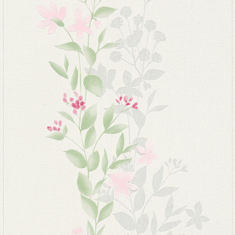 Papier peint couloir fleur & feuille Tapisserie fleurie verte, blance & rose vintage Papier peint blanc & vert fleuri pour chambre (1/5)