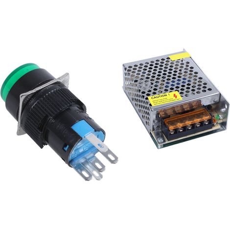Interrupteur à bouton-poussoir à verrouillage 5 broches SPDT 250 V 5 A (1 NO, 1 NF) avec lampe LED 220 V et transformateur d'alimentation à découpage 110-220 V. (1/5)